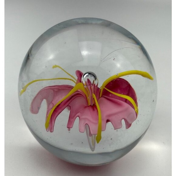 Dynasty Gallery Pink Flower Heirloom Art Glass Paperweight 3-Inch Collectible Sp - Picture 6 of 9